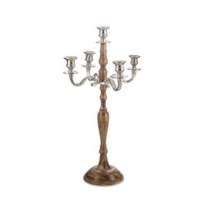 เชิงเทียนอลูมิเนียมหล่อทำด้วยมือพร้อมฐานไม้เชิงเทียนแบบกำหนดเองสำหรับตกแต่งงานแต่งงานและของขวัญ - Product Image 4