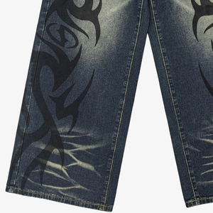 Pantalones Vaqueros con Estampado Gráfico, Corte Holgado, Diseño Personalizado, Lavado Vintage, Estilo Barrel, Rectos, Streetwear, Hip Hop, Y2K - Product Image 4