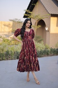 ชุดคุर्ติผ้าฝ้ายพิมพ์ลายแบบดั้งเดิมสำหรับผู้หญิง ความยาวระดับข้อเท้า เหมาะสำหรับฤดูร้อน แห้งเร็ว ยืดหยุ่นได้ กลับด้านได้ ไม่ยับง่าย - Product Image 4