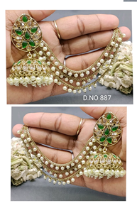 ต่างหูทรงโคมระย้าแบบทันสมัย รุ่น Polki Jhumki รหัส D.NO 887 ลายดอกไม้ ทำจากทองเหลืองประดับด้วยพลอยทับทิม เหมาะสำหรับงานแต่งงาน - Product Image 2