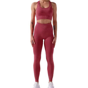 Conjunto de yoga sin costuras de cintura alta para mujer, 2 piezas, top deportivo sin mangas y leggings, traje de entrenamiento para damas con bolsillos - Product Image 6