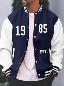 เสื้อแจ็คเก็ตวาร์ซิตี้ชาย รุ่นปี 1985 เสื้อโค้ทบอมเบอร์พิมพ์ลายตัวอักษร ปกคอพับ ทรงปกติ ใส่ได้ในฤดูใบไม้ร่วง - Product Image 4