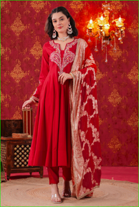 Conjunto Anarkali Rojo con Dupatta Ombre - Product Image 5