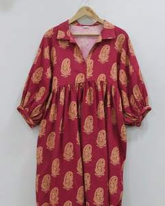 Robe longue 100% coton doux, faite main, écologique, naturelle, coupe trapèze, tie-dye, pour le bureau - Product Image 5