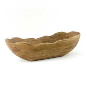 Cesta de pan ovalada de madera con borde ondulado, tallada a mano, bandeja de madera de grano natural con diseño moderno para camping - Product Image 1