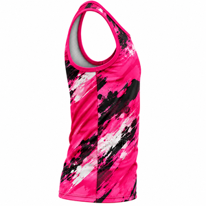 Camiseta sin mangas deportiva con estampado de salpicaduras de pintura rosa, negra y blanca para hombre, sublimación, cuello redondo - Product Image 4