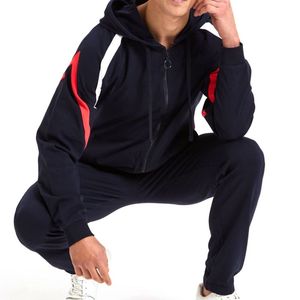 Chándal Azul Marino para Hombre con Cremallera Completa, Capucha, Bloques de Color, Bolsillos Laterales, Poliéster, Ajuste Regular, Ropa Casual de Otoño - Product Image 5