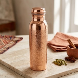 Floral Etching Glossy Copper Large Capacity Eco-friendly <b>Water</b> <b>Bottle</b> Oriental Pattern Customized Design Portable Drinkware <b>Gym</b> - Product Image 1