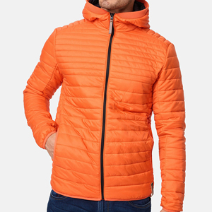 Veste matelassée à capuche pour homme, polyester, coupe-vent, fermeture éclair, coupe ajustée - Product Image 1