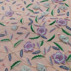 Tissu en dentelle florale perlée à la main pour robes de mariée et de soirée – Fournisseur en gros - Product Image 2