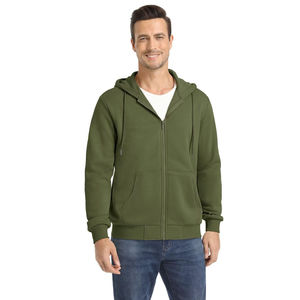 Sweat à capuche zippé pour homme en molleton 100% coton épais, style vintage délavé, avec fermeture éclair bidirectionnelle, motif uni, idéal pour l'hiver - Product Image 2