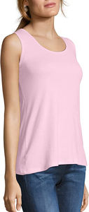 Women's Pink 100% Cotton Eco-Friendly Breathable Scoop Neck Knitted Tank <b>Top</b> Casual Solid Color Regular Length Sleeveless - Product Image 3