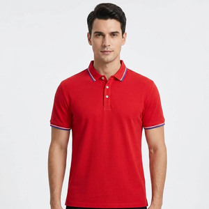 Polo de Manga Corta Rojo para Hombre, Color Sólido, Estilo Casual, Tejido de Punto, Corte Regular, Cuello con Botones - Product Image 2