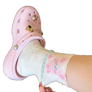 ถุงเท้าผู้หญิงลายกระต่ายน่ารัก ถักลายแจ็คการ์ด ความยาวครึ่งน่อง ระบายอากาศได้ดี แต่งขอบลูกไม้ สีชมพู สไตล์การ์ตูนสาวหวาน สำหรับฤดูใบไม้ผลิและฤดูร้อน - Product Image 3