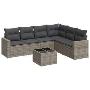 Conjunto de Sofá de Jardín de Ratán PE Gris y Acero con Recubrimiento en Polvo con Vidrio Templado, Muebles de Exterior Premium - Product Image 2