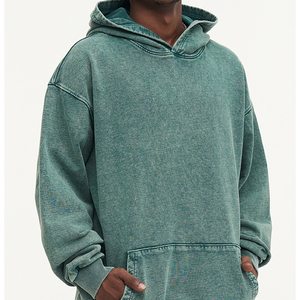 Sweat à capuche personnalisé en coton épais sans cordon, effet vieilli, délavage vintage, en molleton bouclette, pour homme, coupe ample, délavé à l'acide - Product Image 4