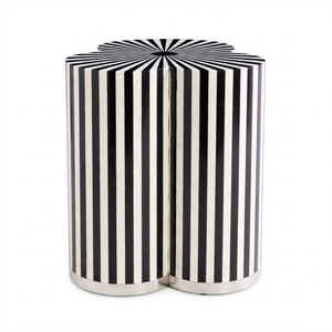 Tabouret moderne de luxe artisanal en os incrusté, table d'appoint rayée noir et blanc, tambour géométrique à illusion d'optique, personnalisé, vente en gros - Product Image 1