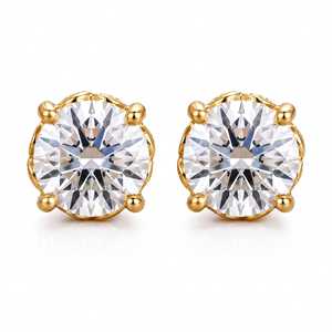 Boucles d'oreilles clous en diamant rond cultivé en laboratoire certifié IGI, or massif jaune, blanc, rose 9K 10K 14K 18K, 2 carats, couleur E, clarté VVS - Product Image 2