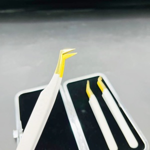 Wholesale Customized Logo White <b>Powder</b> Coated Gold Plated Tip Tweezer Long <b>Volume</b> Sustainable Stainless Steel Eyelash Tweezers - Product Image 5
