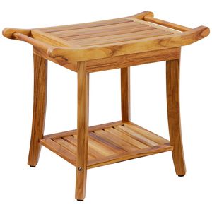 Banc de douche en teck 22 x 14,4 x 18,5, tabouret de douche en bois imperméable avec étagère de rangement, pieds antidérapants, capacité maximale de 300 lb, mobilier de salle de bain - Product Image 1
