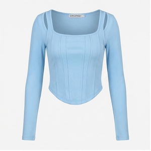Haut court froncé à col carré bleu clair à manches longues North Approach, extensible dans les quatre sens, sans coutures, pour femme, vêtement de sport - Product Image 1