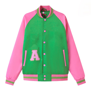 Chaqueta Bomber Ombre Unisex con Logotipo Frontal Bordado con Letras Griegas, Degradado Rosa Verde, Chaqueta de Invierno Estilo Urbano, Poliéster/Nailon - Product Image 6