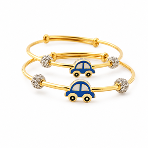 18KT Gold Blue Enamel Car Charm <b>Bangle</b> <b>Bracelet</b> with Diamond Accent Beads High Polish Cute Fashion Jewelry for Women Girls Daily - Product Image 5