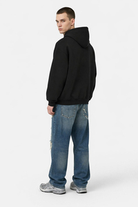 OEM ODM Men's <b>Plain</b> <b>Black</b> 100% Cotton Fleece Pullover <b>Hoodie</b> Long Sleeve Sweatshirt With Kangaroo Pocket Manufacture custom Logo - Product Image 2