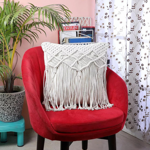 Handmade Macrame Chair Cushion <b>Cover</b> Cotton Square <b>Throw</b> Pillow <b>Cover</b> for Couch Bed Home Décor 16 x 16 inches - Product Image 6