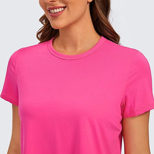 Camiseta Deportiva Corta Rosa Intenso para Mujer, Cuello Redondo, Ajustada, para Yoga, Gimnasio y Ejercicio - Product Image 3