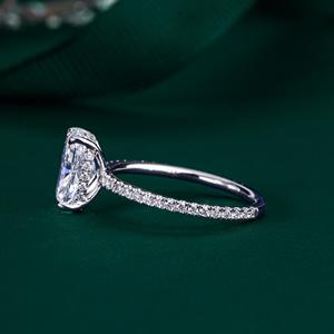 Elegant Elongated Cushion Cut Lab Grown Diamond Hidden Halo Engagement <b>Ring</b> <b>Secure</b> With Four Nail Prongs & Micro Pave Band <b>Ring</b> - Product Image 4