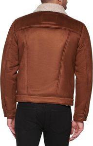 <b>Men's</b> Brown <b>Suede</b> Bomber <b>Jacket</b> With Sheep Fur Collar Casual Winter Coat Regular Fit Turn-down Collar Single Breasted Button - Product Image 2