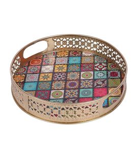 Juego de recipientes de cobre con estampado Pichwai y bandeja decorativa de metal - 2 tapas para frutos secos, dulces o alimentos para regalar - Product Image 3