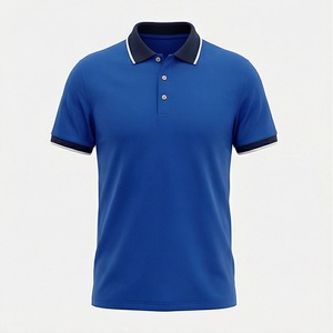 เสื้อโปโลแขนสั้นสีน้ำเงินรอยัลสำหรับผู้ชาย ผ้าฝ้าย 100% ปิเก้ สวมใส่สบาย ระบายอากาศได้ดี ทรงปกติ ดีไซน์ถักแบบเรียบ - Product Image 1