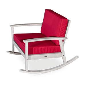 <b>Silver</b> Gray Finish Eucalyptus Rocking <b>Chair</b> with Burgundy Cushions for Patio Furniture - Product Image 4