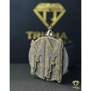 Personalized Luxury Hip Hop "MM" Drip <b>Pendant</b> in 925 Sterling <b>Silver</b> Iced Out Moissanite <b>Pendant</b> for Men - By Trisha Jewels - Product Image 4