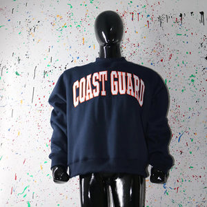 NAVY BLUE <b>Mock</b> <b>Neck</b> Sweatshirt 100% WHITE Applique Embroidery wide <b>neck</b> Sweatshirt Finer Threads - Product Image 1