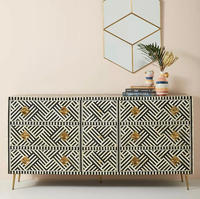 Armoires de salon de style européen, commode de haute qualité en incrustation d'os, bois de manguier de luxe en provenance d'Inde pour une utilisation à la maison et en cuisine