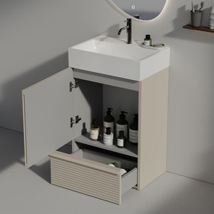 Gada 20\" Striped Cashmere <b>Grey</b> Modern Bathroom Vanity Freestanding KD with Ceramic Sink and Vanity <b>Cabinet</b> - Product Image 2