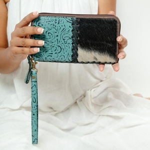 High Quality Handtooled Western Floral Leather Wallet <b>Purse</b> Full Grain Genuine Slim Clutch <b>Long</b> Length Anti-Theft Lady's - Product Image 2
