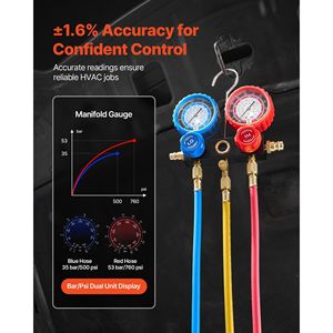 Set di Manometri per Pompa a Vuoto AC 7 CFM 3/4 HP, Pompa Rotativa a Due Stadi per HVAC, Kit Manometri A/C per R134a R22 R410a - Product Image 6