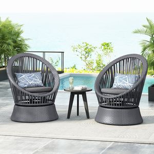 Set di 2 Sedie Lounge Girevoli in Vimini Grigio Moderno da 68 cm, Design Elegante con Telaio in Ferro e Rattan per Lettini Prendisole - Product Image 2