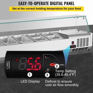 Stazione di preparazione condimenti refrigerata commerciale da 55 pollici (13,8 Qt) con 3 teglie da 1 1/3 e 4 teglie da 1 1/6, 150W, per salad bar - Product Image 4