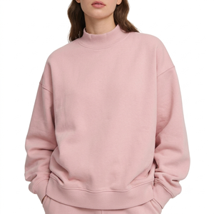 Wholesale Winter Printed Embroidered Front Oversized Fleece <b>Pullover</b> <b>Women</b> Mock Neck Sweatshirt Casual Streetwear Custom OEM Low - Product Image 1