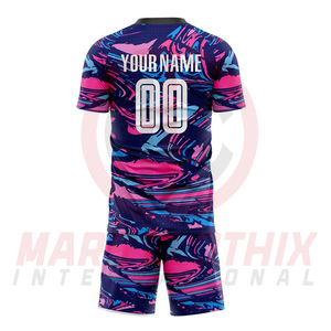 Suministro directo de fábrica, uniforme de fútbol personalizado al por mayor, conjunto de camiseta y pantalones cortos de fútbol sublimados en poliéster - Product Image 3