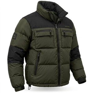 Men's Olive Green Puffer Jacket <b>Stand</b> Collar Zip Up Winter <b>Coat</b> Warm Casual Outdoor Streetwear Custom Private Label - Product Image 3