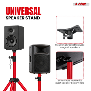 5 Core Metal <b>Speaker</b> Stand Tripod Pair Heavy Duty Adjustable 72" Universal Mount for PA <b>DJ</b> Studio w Bag - Product Image 3