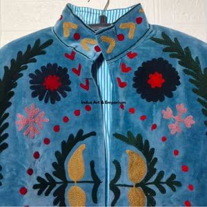 Indian Handmade Suzani Cotton Jacket Hand Embroidered Short Jacket Unisex Coat Handmade Suzani Short Jacket - Product Image 3