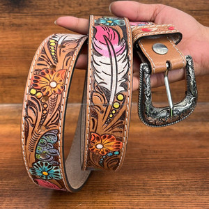 Nouveau gros femmes et hommes usiné à la main en cuir alliage boucle ardillon ceinture mode à la mode luxe concepteur cuir de vachette ceintures durables - Product Image 3