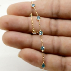 Bracelet de pierres précieuses en saphir bleu naturel fait à la main plaqué or jaune 18 carats bijoux personnalisés pour femmes pour cadeau ou fête - Product Image 5